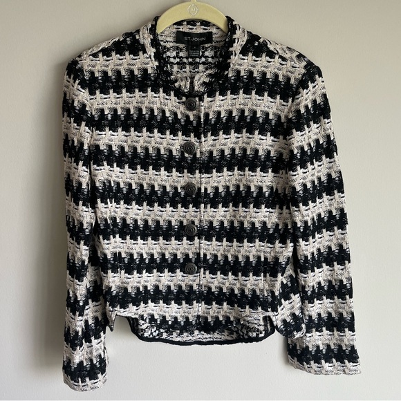 St. John NWT Women's Advik Button Front Jacket Black/Cream/White Luxury Size 6 - Picture 3 of 16